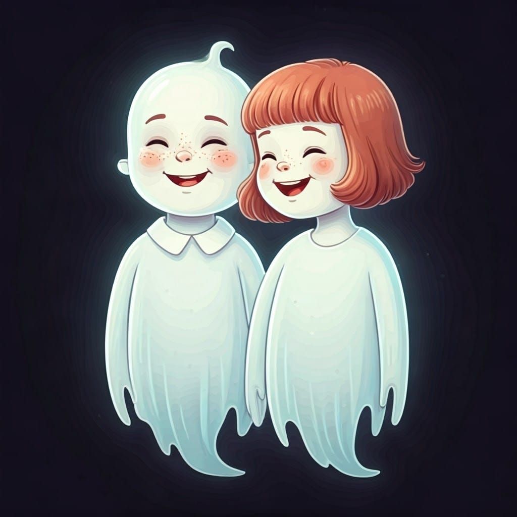 Ethereal Ghost Friends Portrait in Watercolor Style