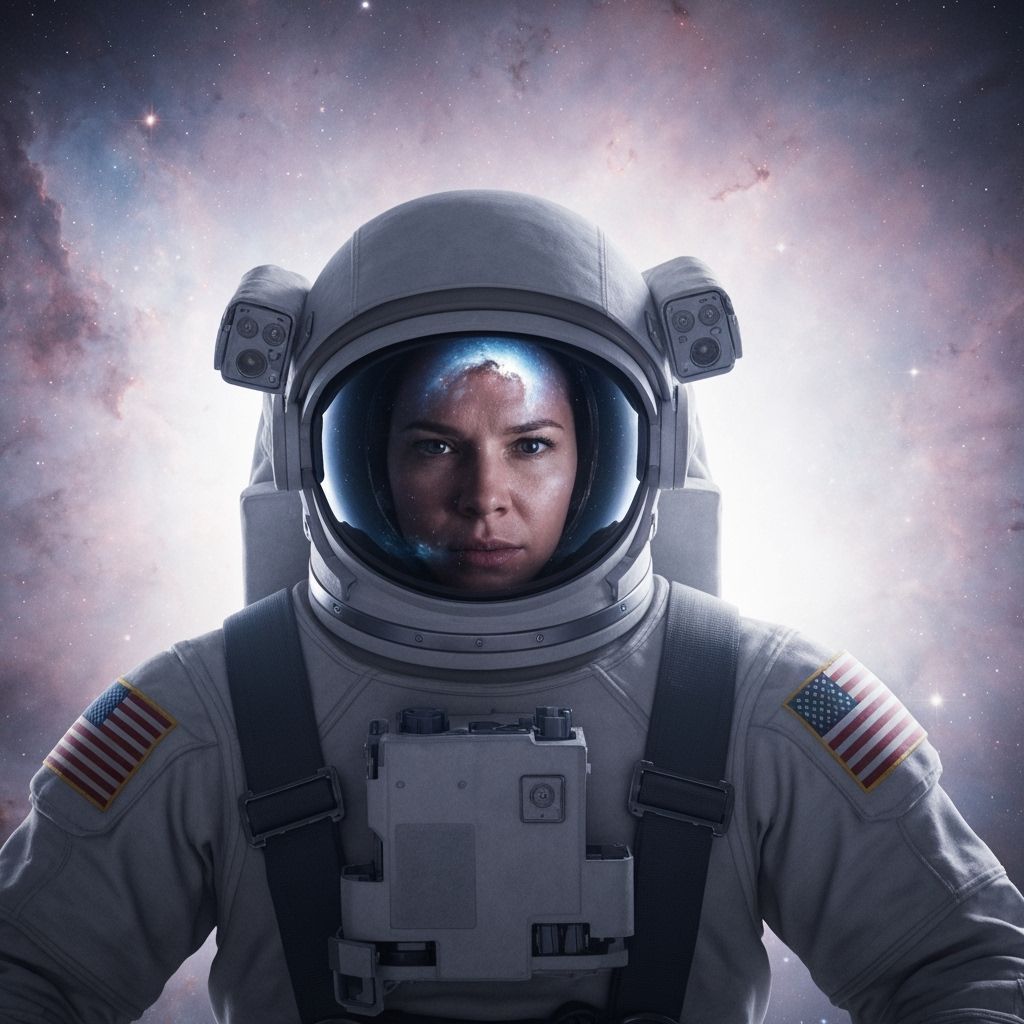 Astronaut Floats Through Iridescent Nebula