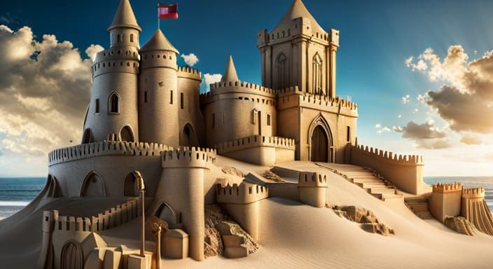 Intricate Sand Castle on Beach in UHD Render