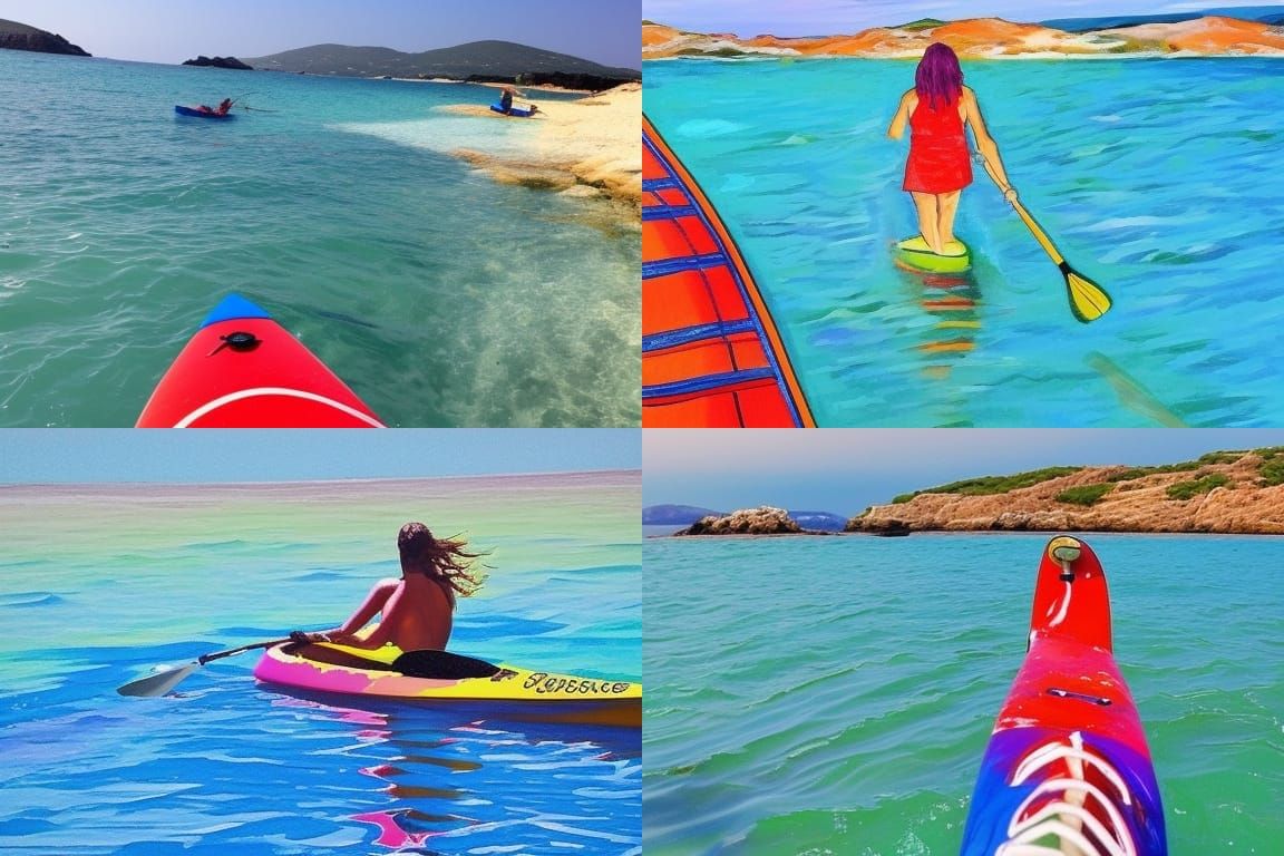 Greek Seas Paddling in Colorful Gouache Style