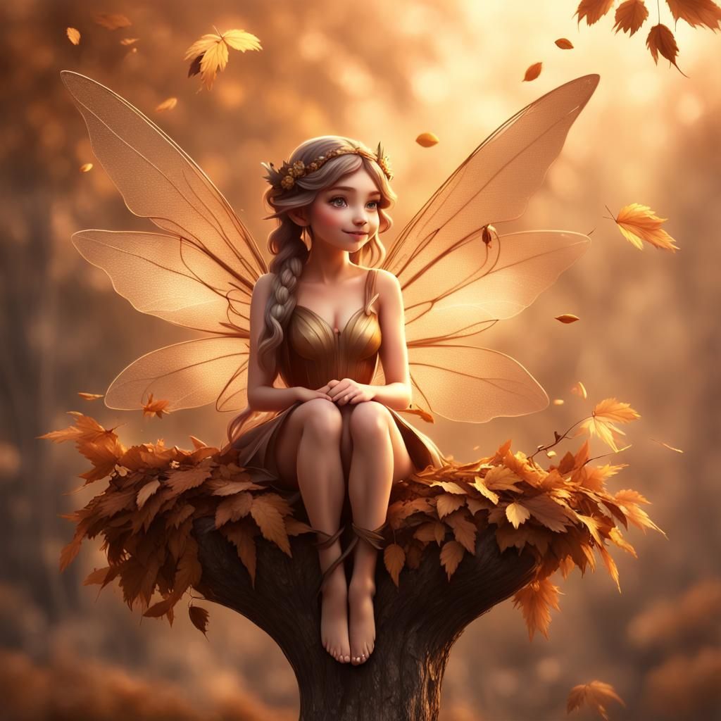 Charming Fairy with Golden Wings in Dreamy Scene