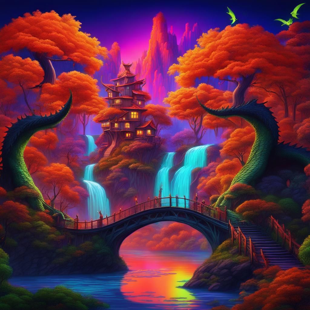 Neon Dragon World: Fantasy Concept Art