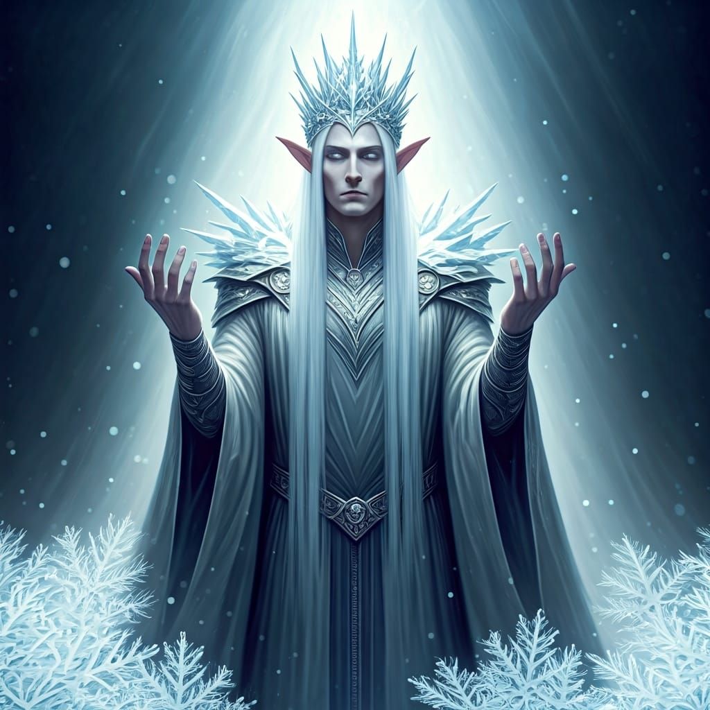 Ethereal Elf Heralds Winter in a Snowy Landscape