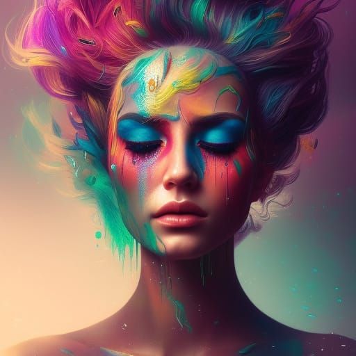 Colorful Tears Portrait in Digital Matte Painting Style