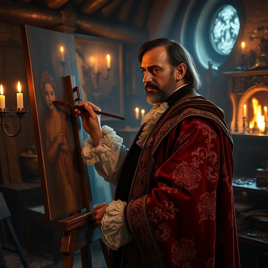 Renaissance Artist in Enchanted Studio