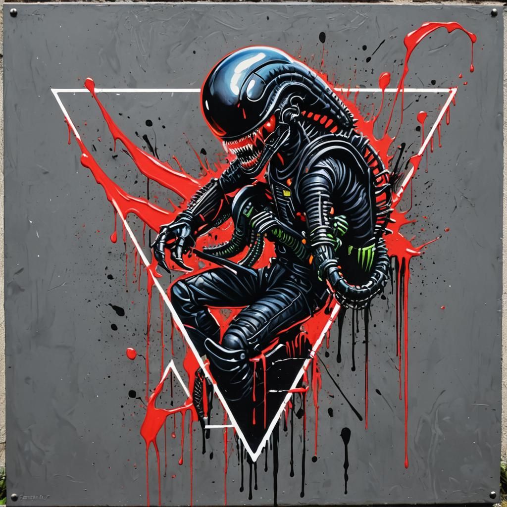 Xenomorph-Chucky Hybrid in Graffiti Splash Art