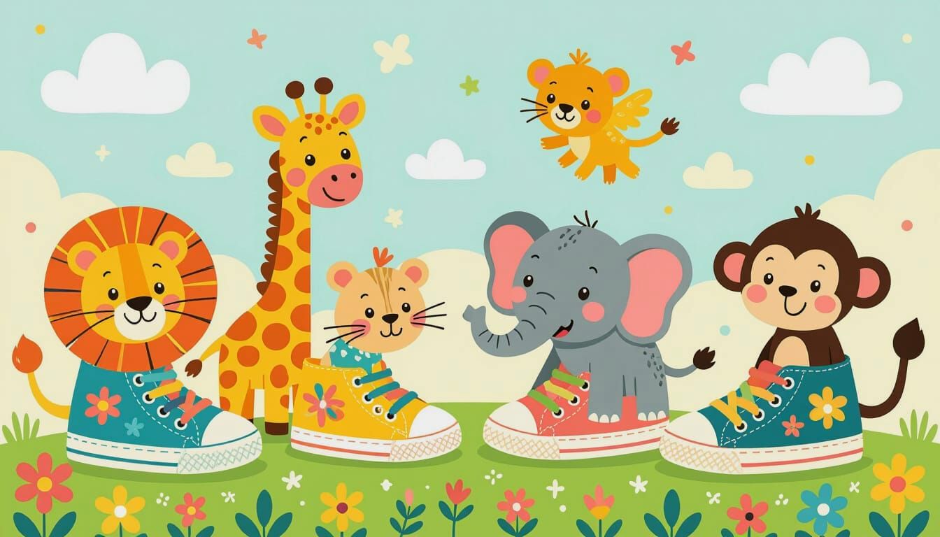 Vibrant Zoo Animals on Children's Sneakers Art