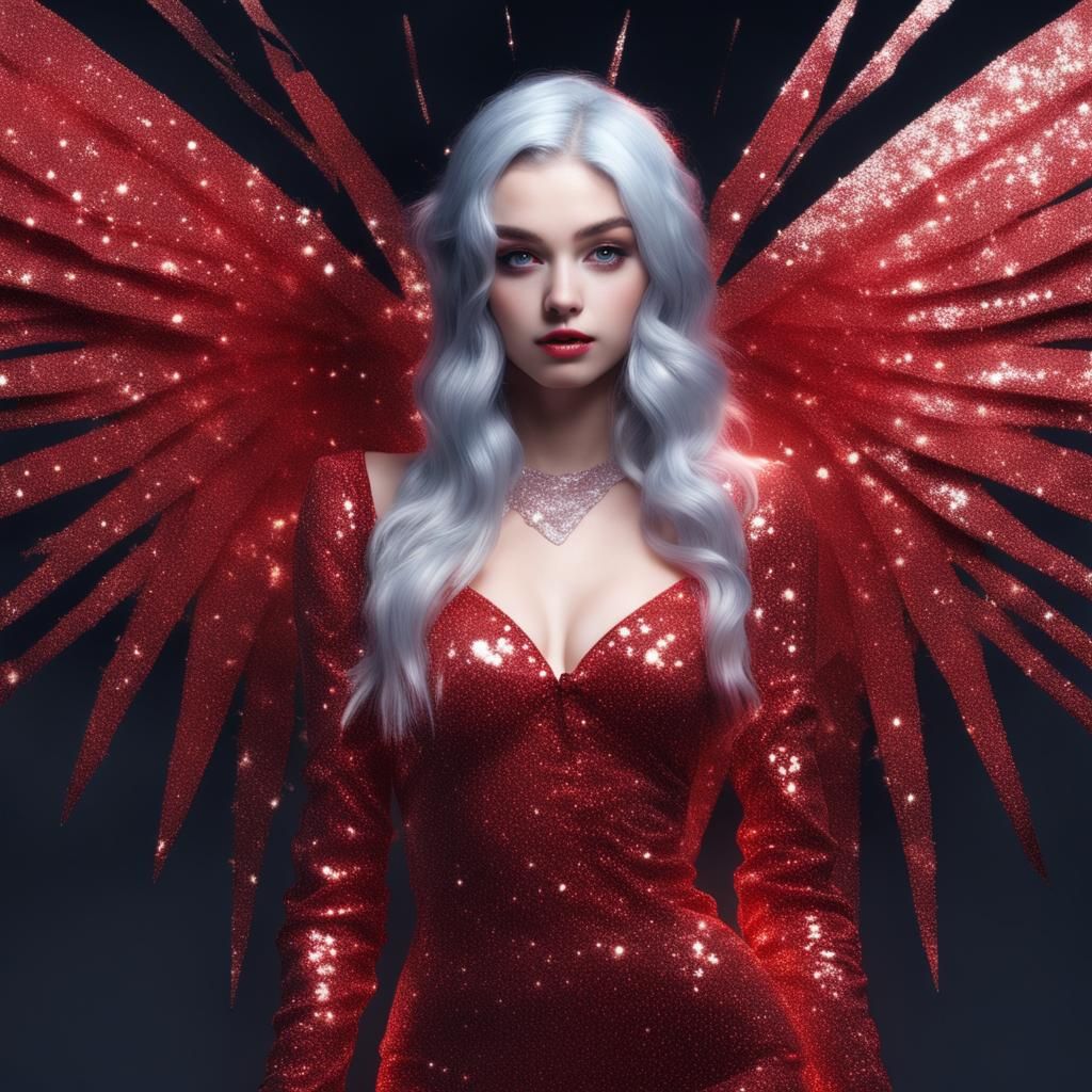 Glittercore Portrait: Beautiful Woman in Red