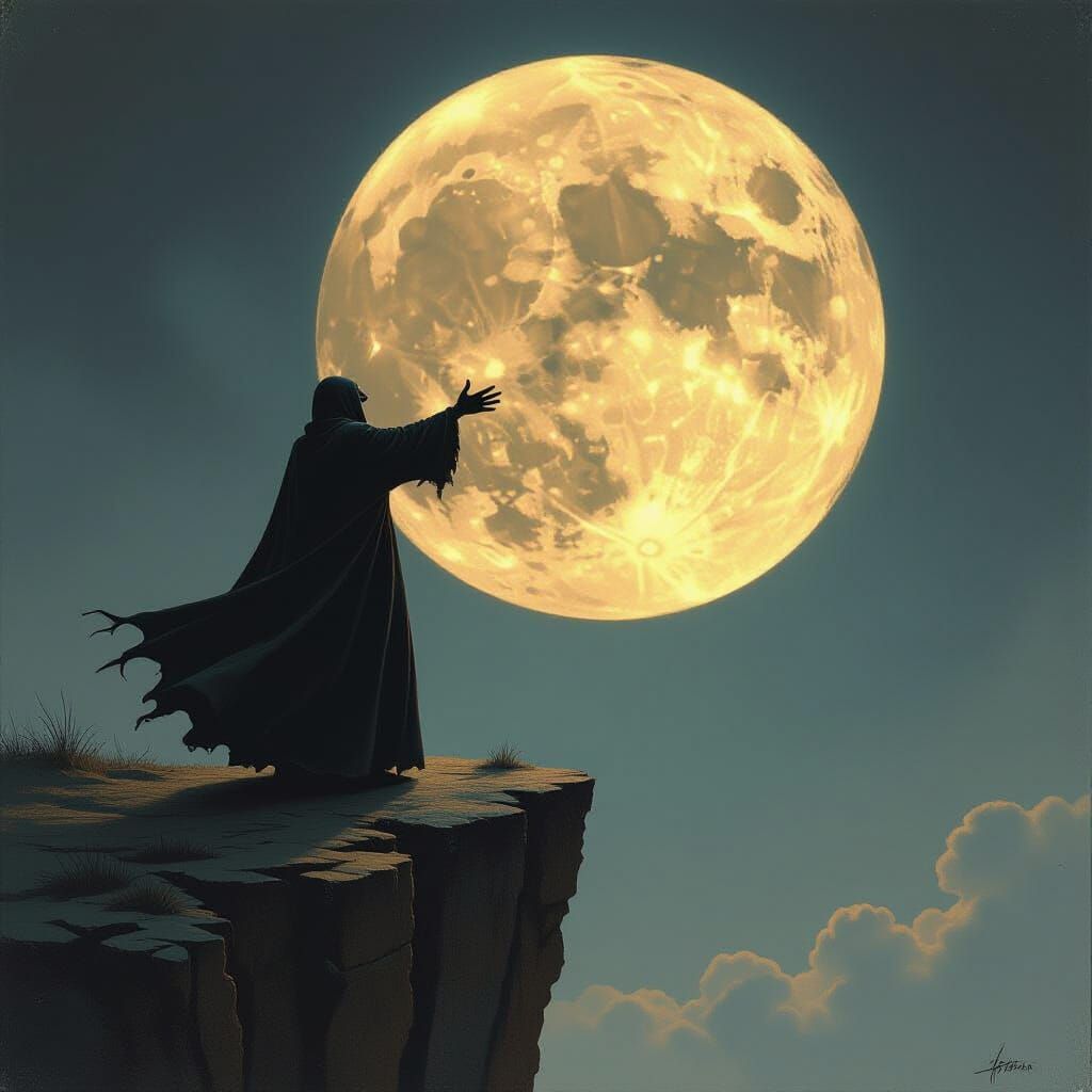 Terrifying Figure Screams at Moon: Gothic Horror Landscape