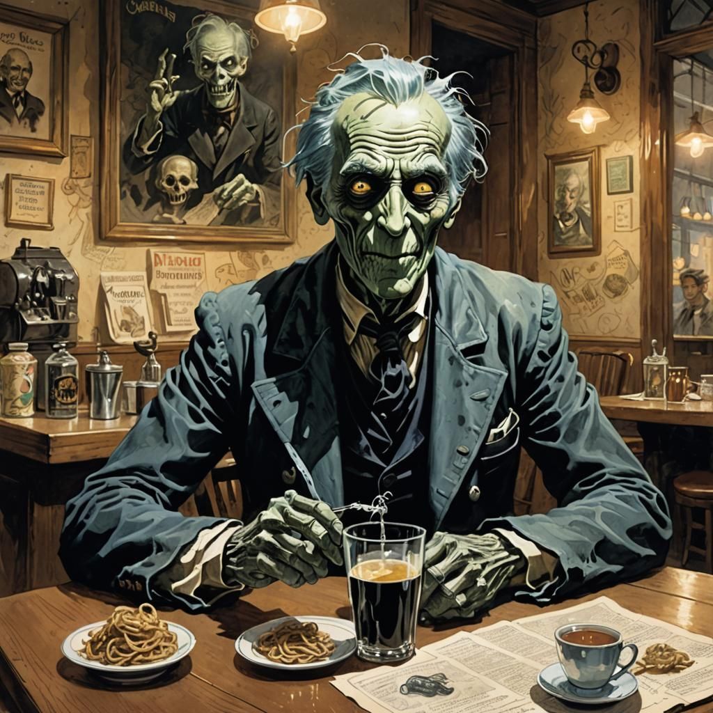 Jacob Marley's Ghost at Cafe, Comic Book Style