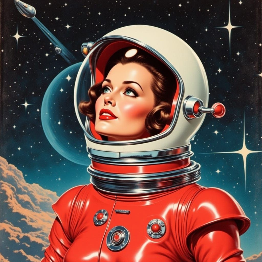 Retro-Futuristic Astronaut in B-Movie Poster Style