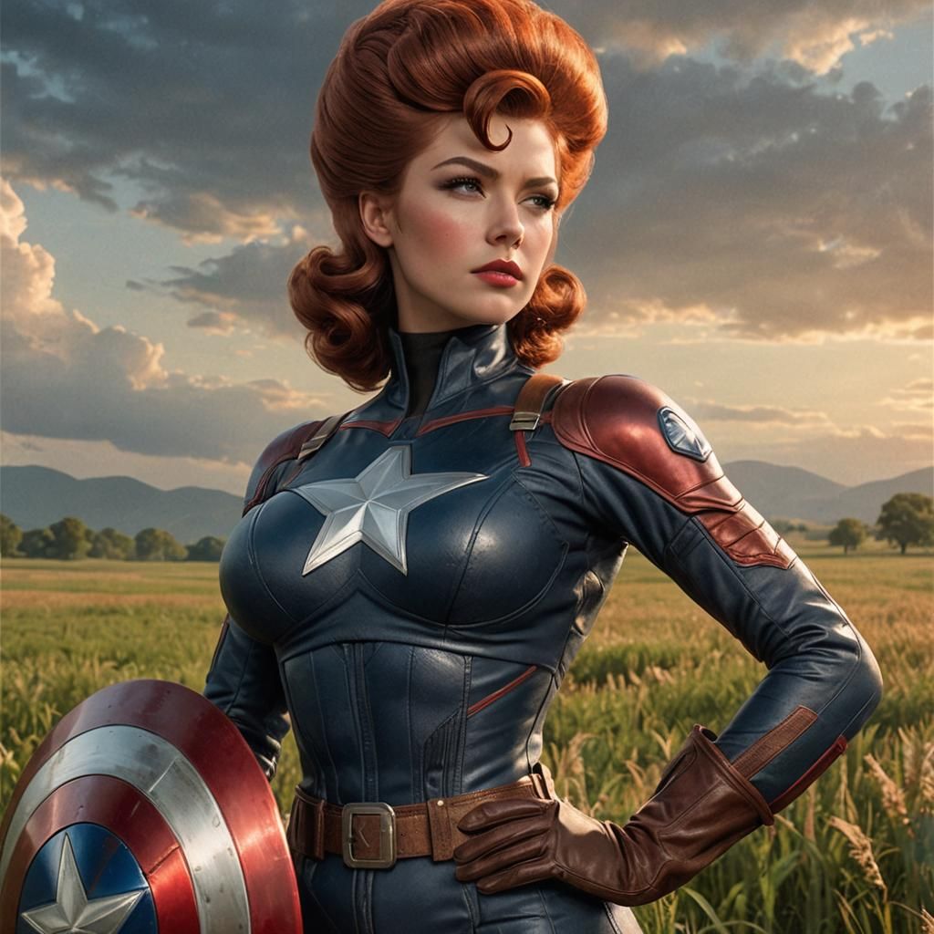 28 year old female, voluminous auburn 1940’s beehive hairsty...