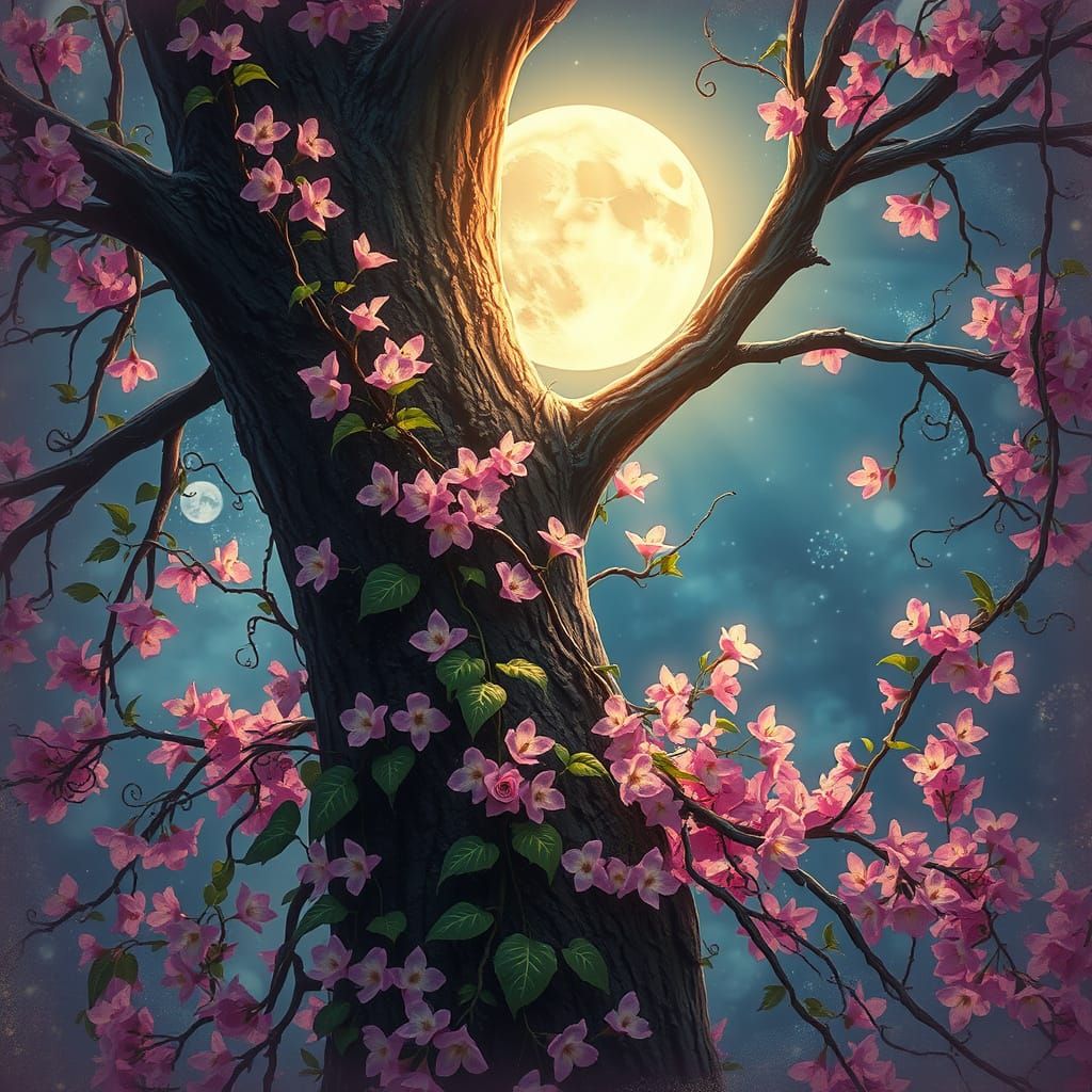 Honeysuckle Vines in Holographic Astral Dreamscape