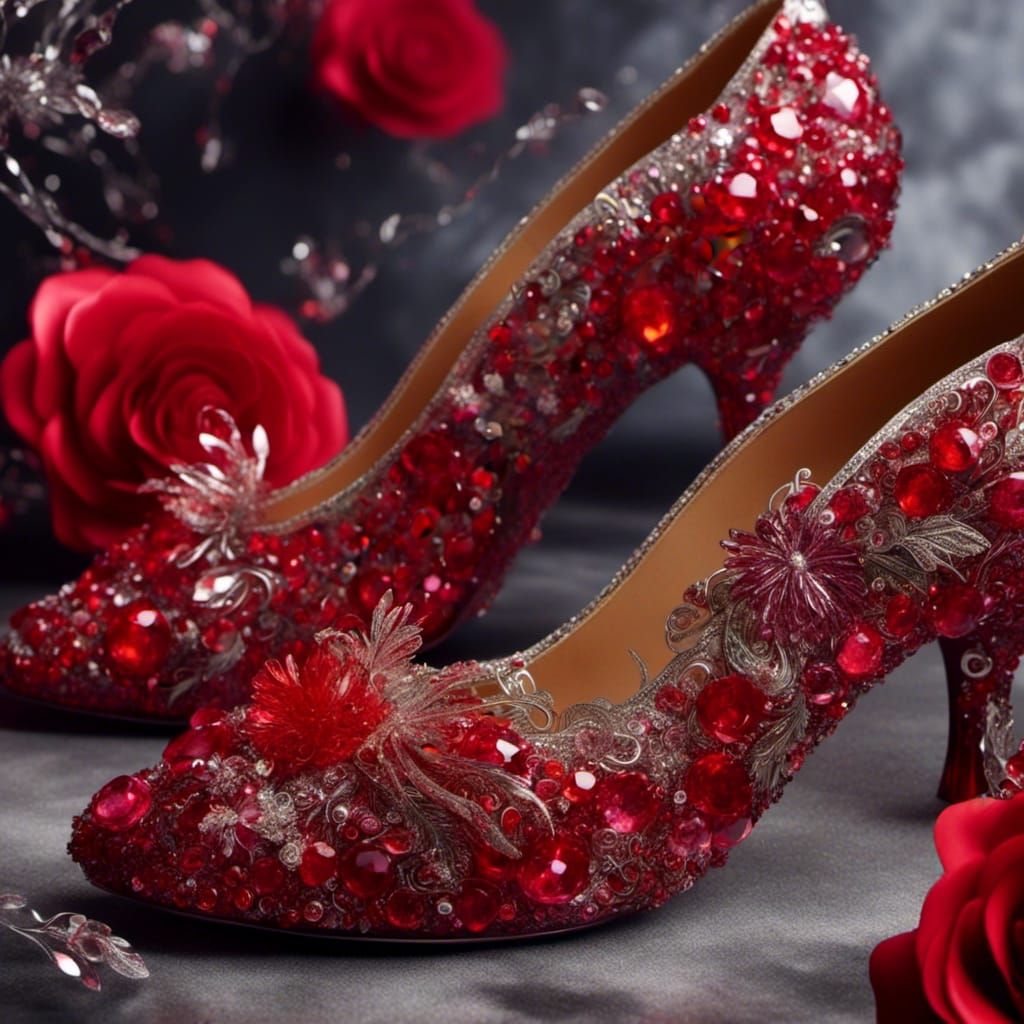 Dorothea's Ruby Slippers with Crystal Ribbons