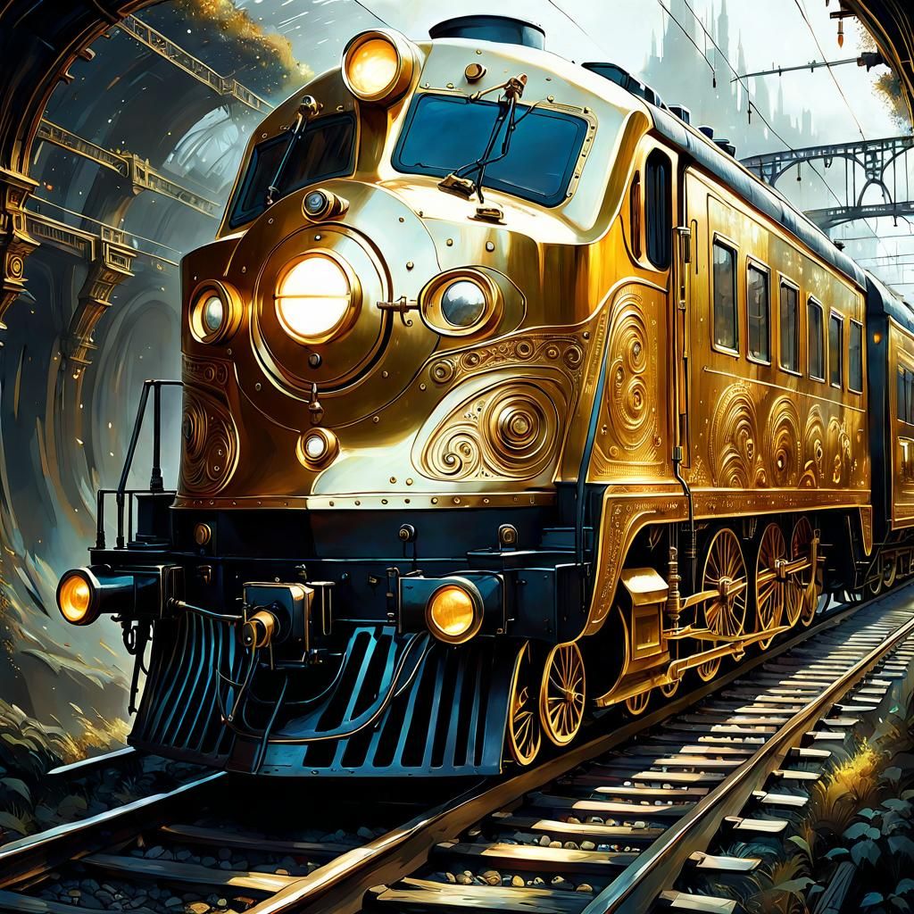 Golden Train in Dark Fantasy Outer Space