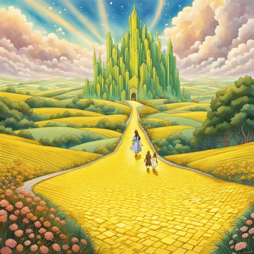 Abstract Yellow Brick Road in Gouache Style