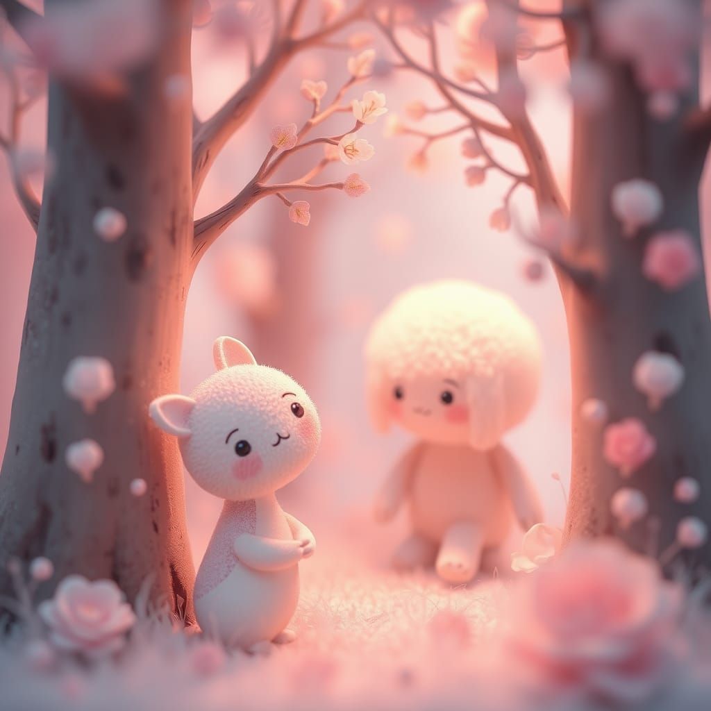Dreamy Pastel Scene of Gentle Creatures