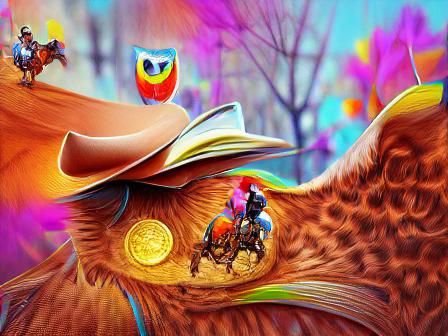 Cowboy Owl on Horse: Colorful Storybook Illustration