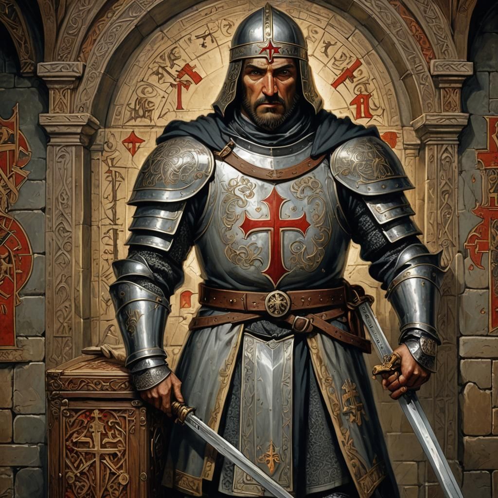Knights Templar Knight in Illuminated Manuscript Style