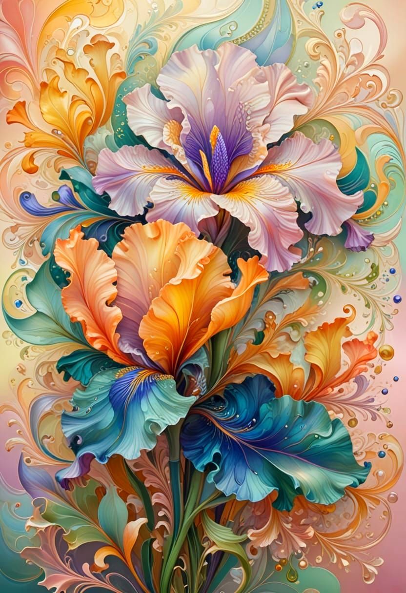 Vibrant Iridescent Iris in Mother-of-Pearl Style