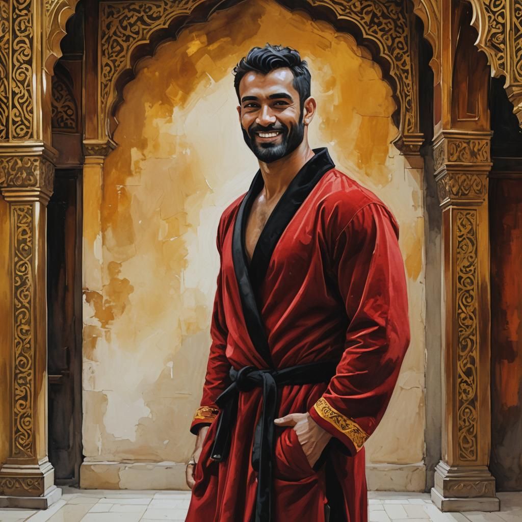 Masculine Figure in Mosque, Impressionist Oil Painting