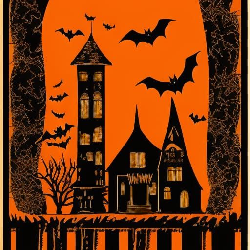 Menacing Pumpkin Linocut Print for Halloween