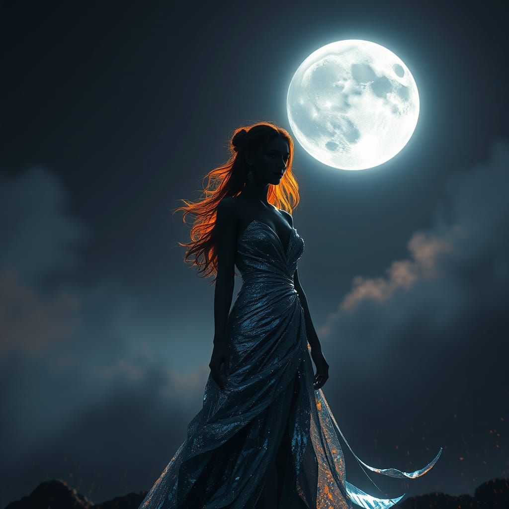 Silver Moonlit Silhouette in Hyperdetailed Digital Art