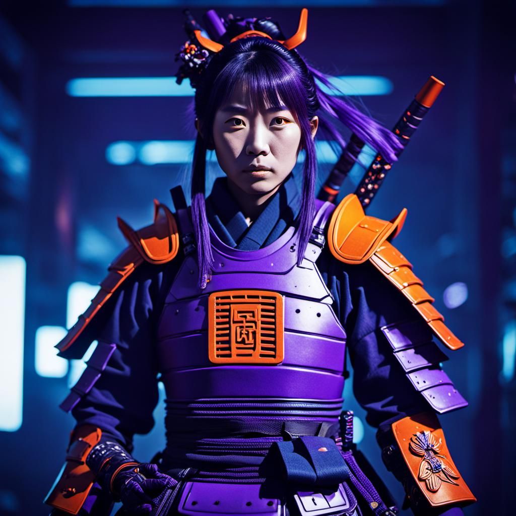 Futuristic Female Samurai in Cinematic Still