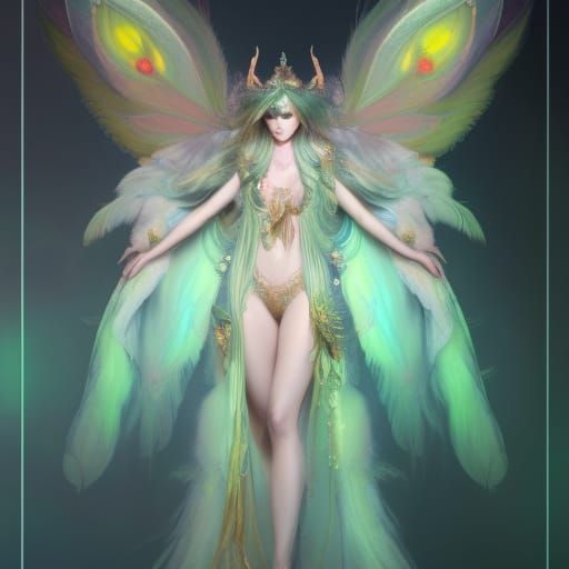 Elegant Luna Moth Fairy Queen in Ornate Detail