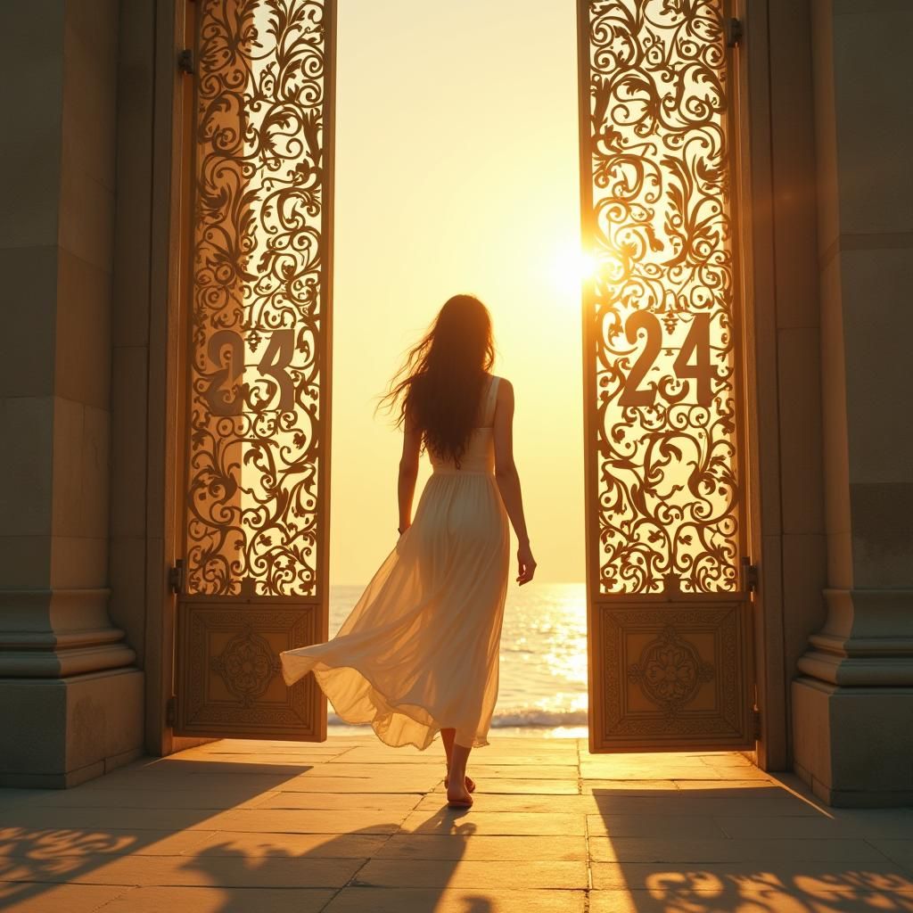 Woman Steps Toward Radiant Future in Impressionist Style