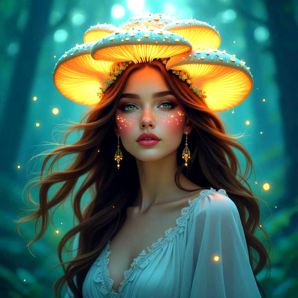 A Woman with a Crown of Mushrooms