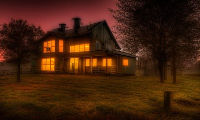 Cyberpunk Horror Farmhouse at Twilight