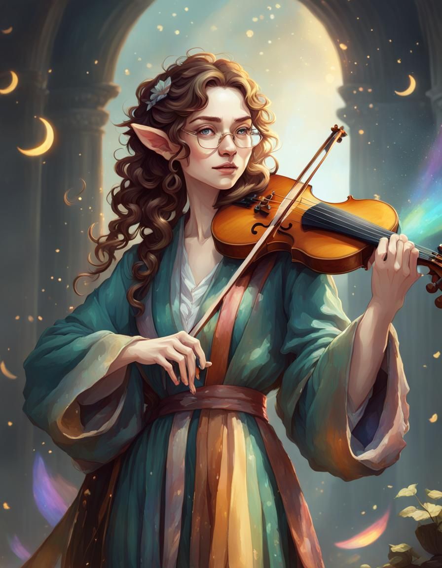 Elf Bard Portrait in Art Nouveau Style