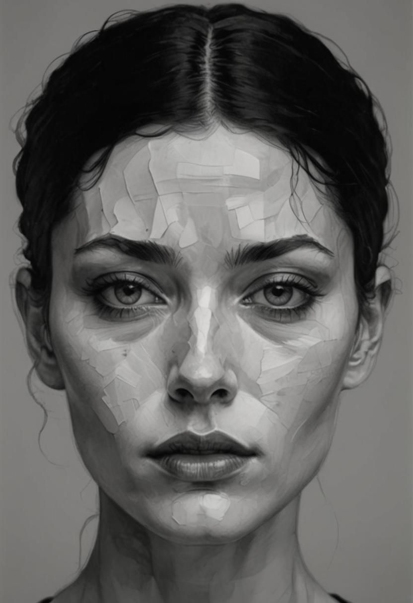 High Contrast Goth Girl Portrait as Impasto Painting