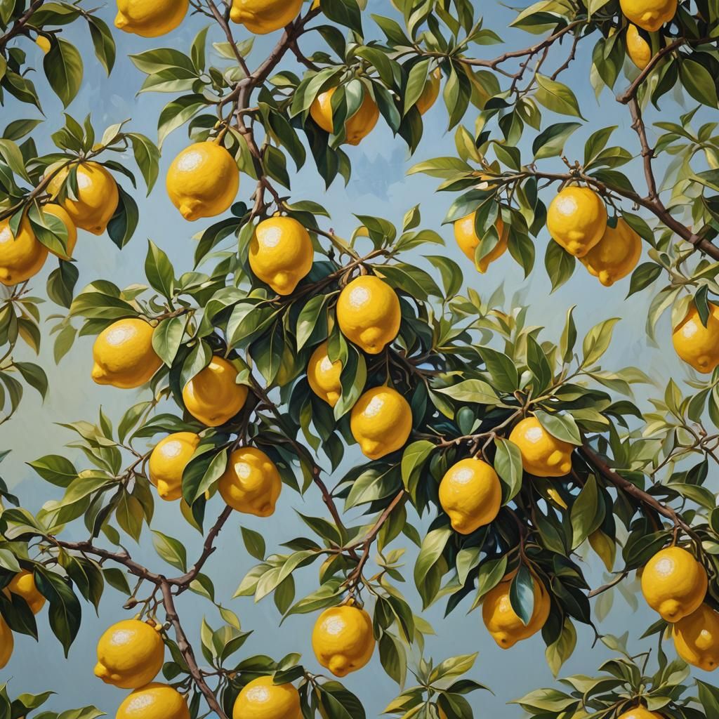 Lush Lemon Tree in Oil Painting Style