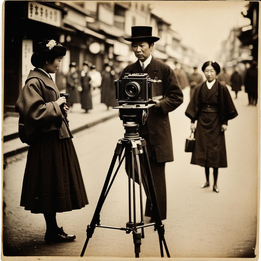 Japanese Street Photographer, 1900, Lith Print