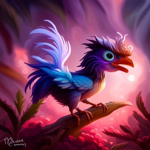 Neon Rooster Dragon in 3D Rendering