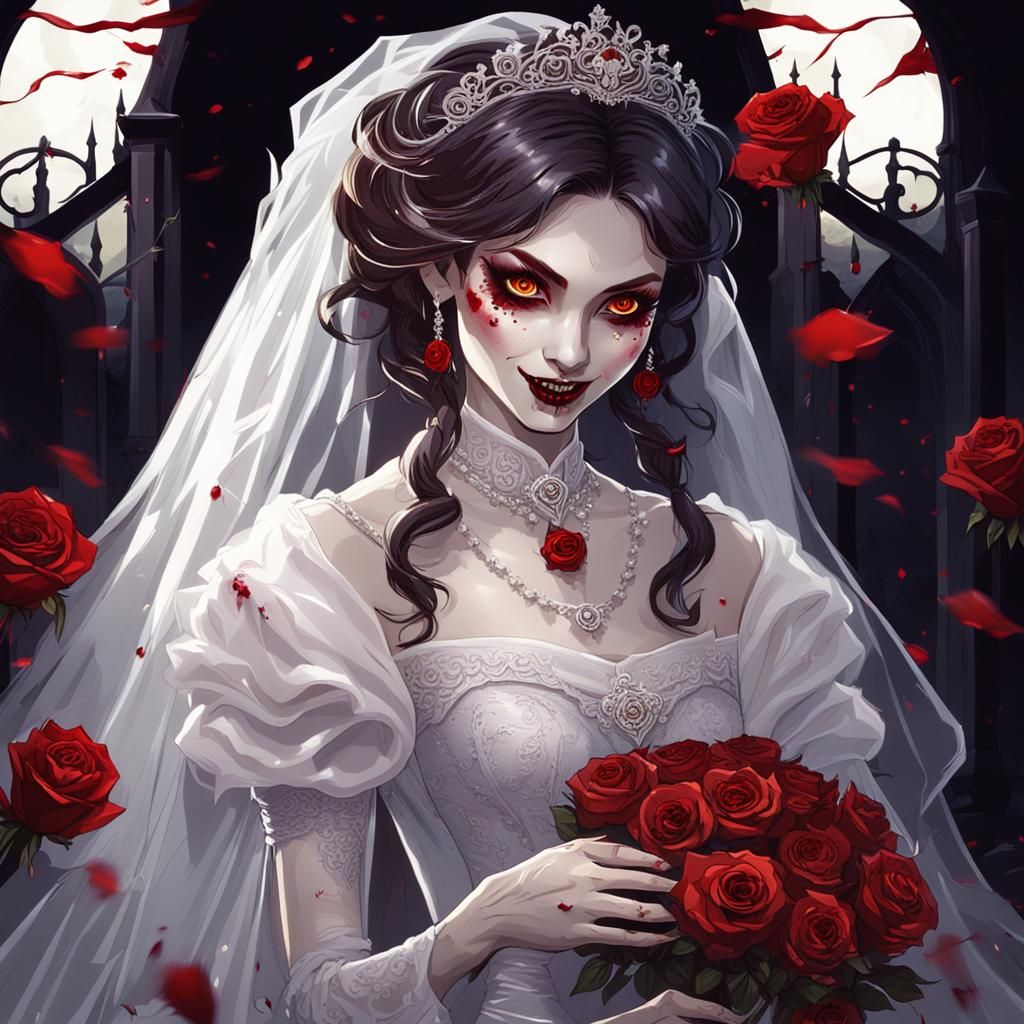 Vampire Bride with Amber Eyes and Roses
