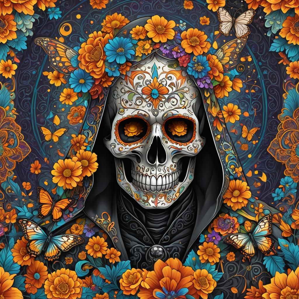 Day of the Dead Grim Reaper in Fractal Art