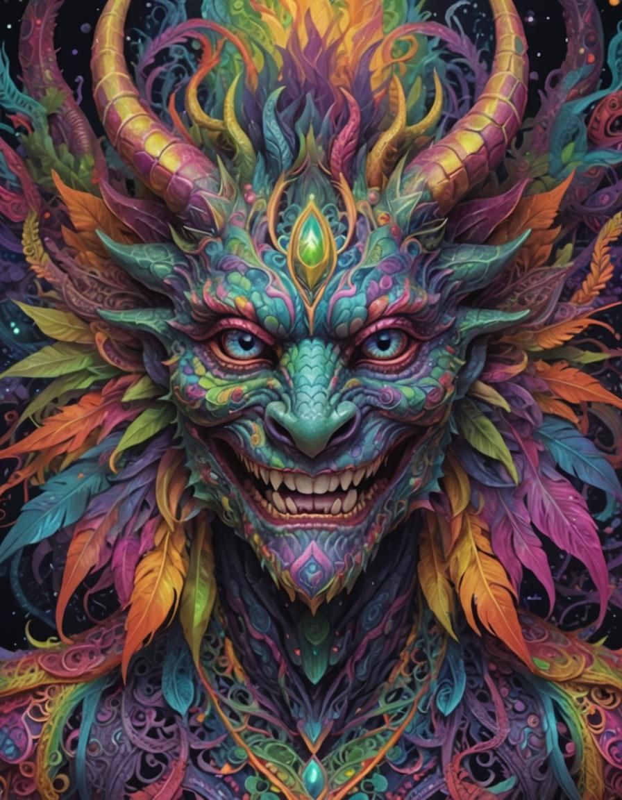 Psychedelic Monster Portrait in Neon Mist