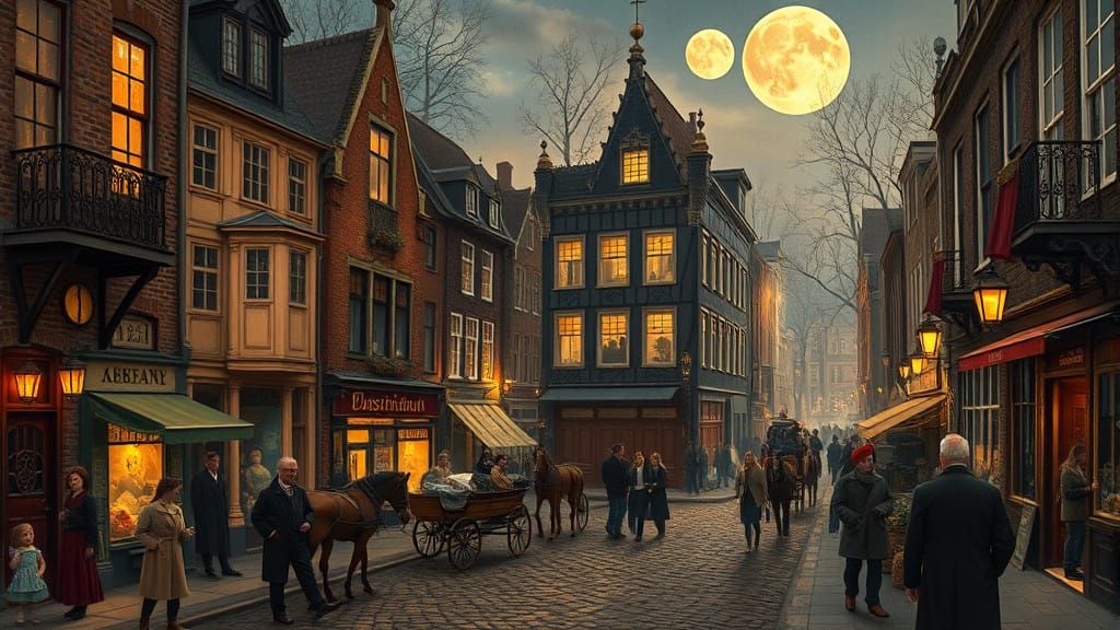 Whimsical New Amsterdam Scene in Earthy Tones