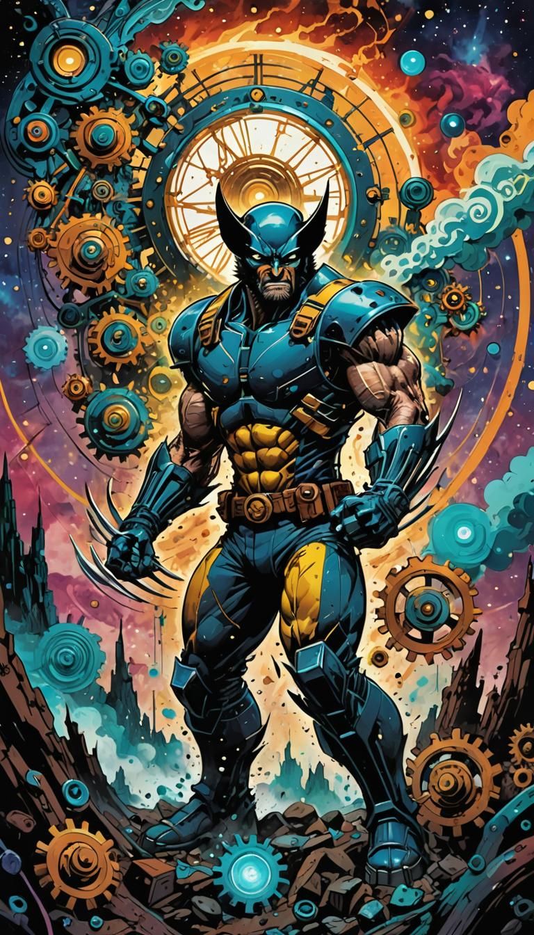 Wolverine Vomiting Gears in Dreamlike Landscape