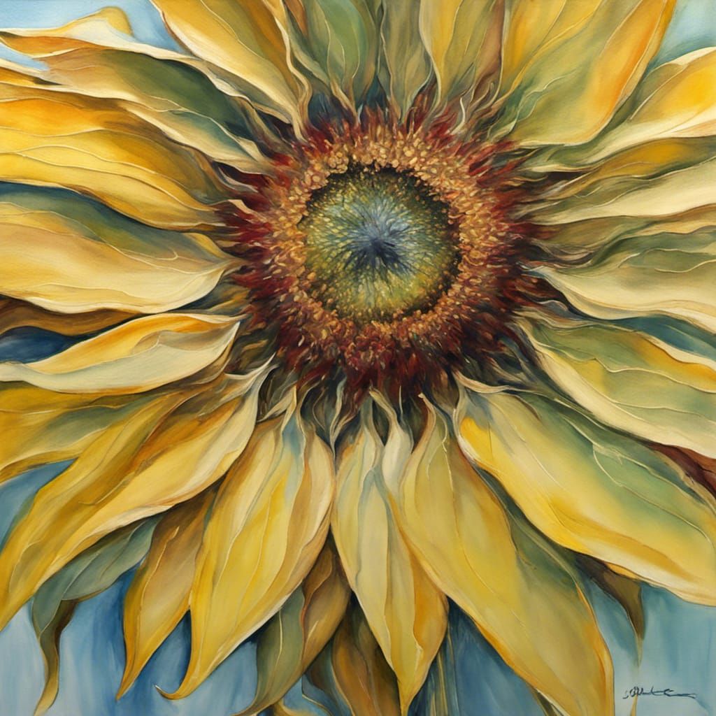 Backlit Sunflower in Abstract Realism Style