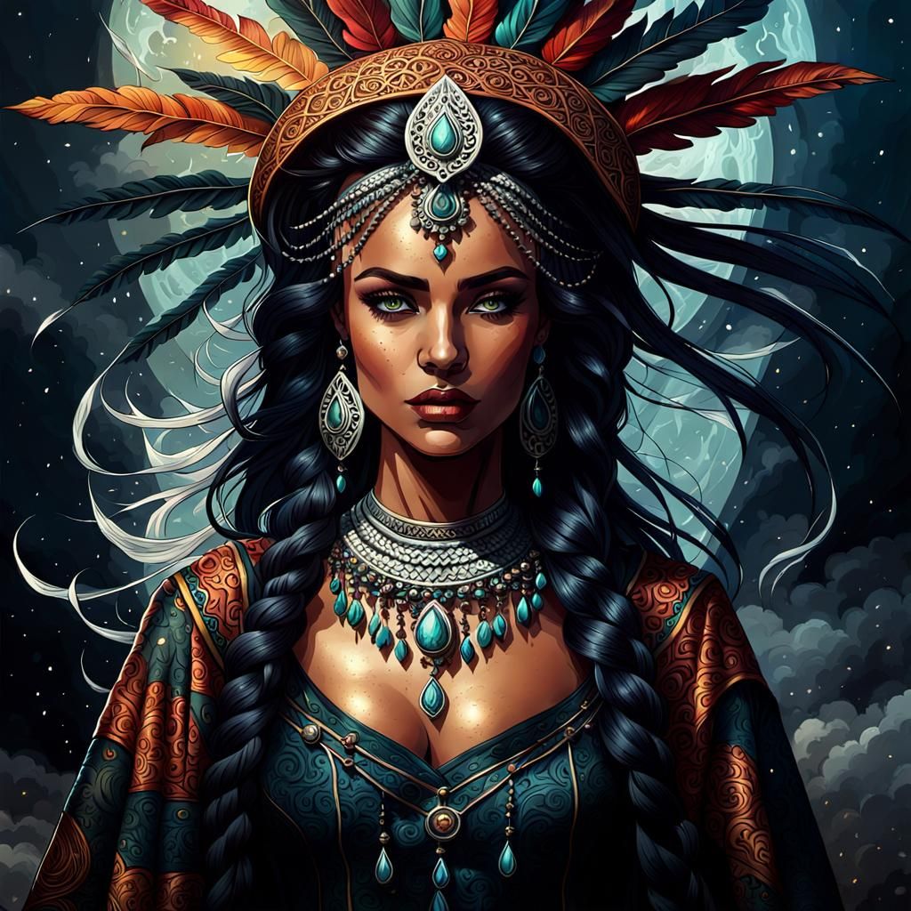 Dramatic Portrait of a Fantastical Bruja Woman