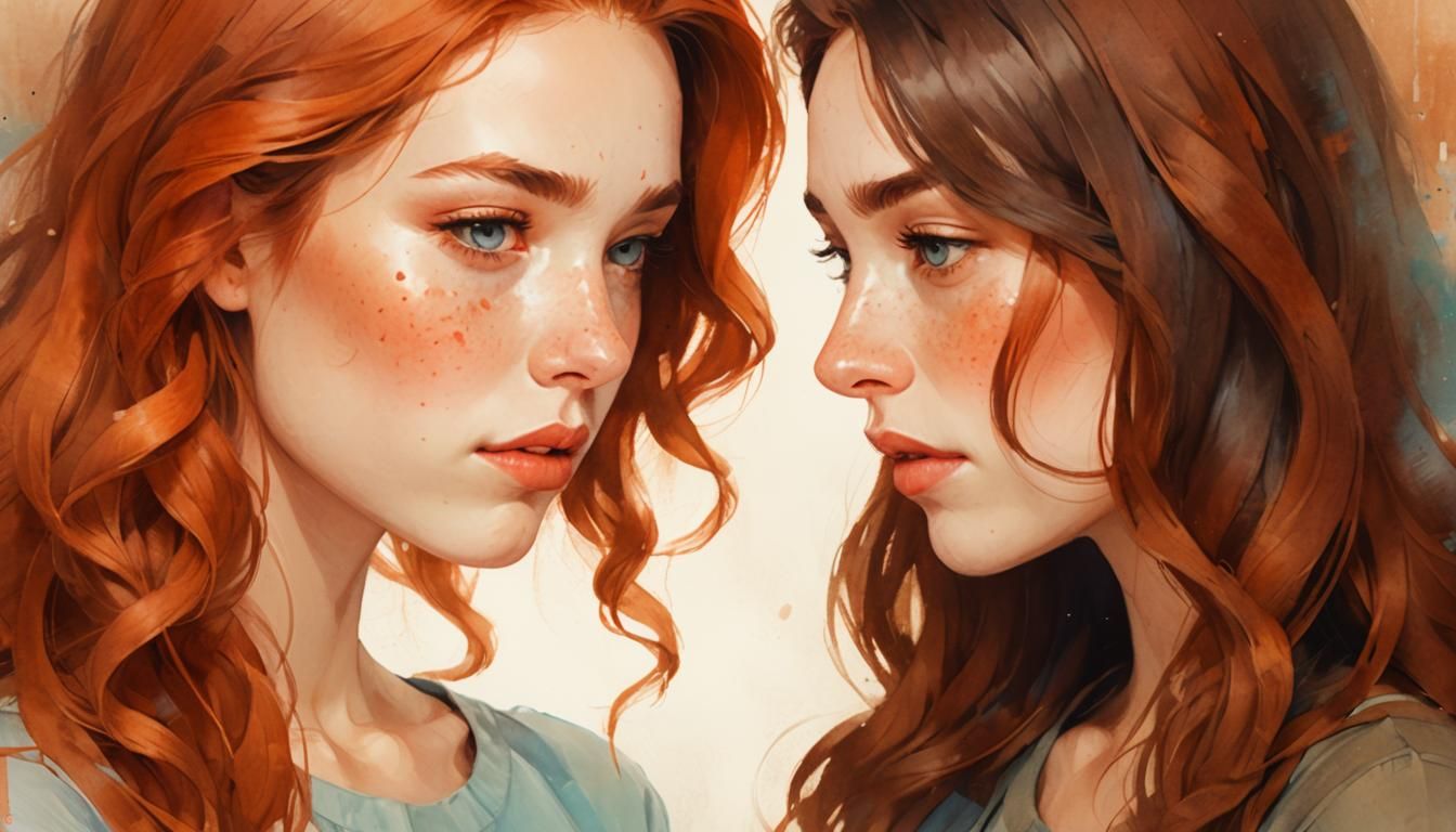 Dreamy Portrait of Two Young Women in Van Baarle Style