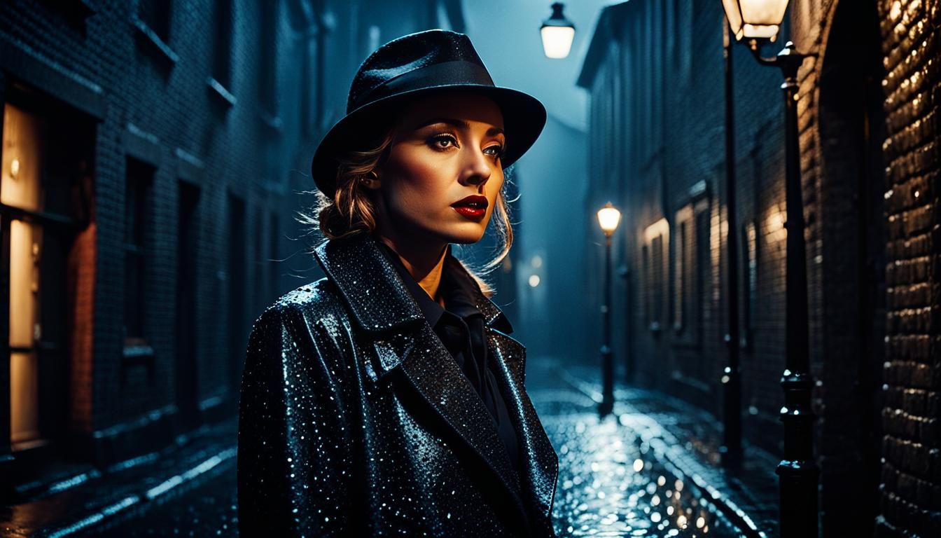 Film Noir Female Hoodlum Under Streetlight