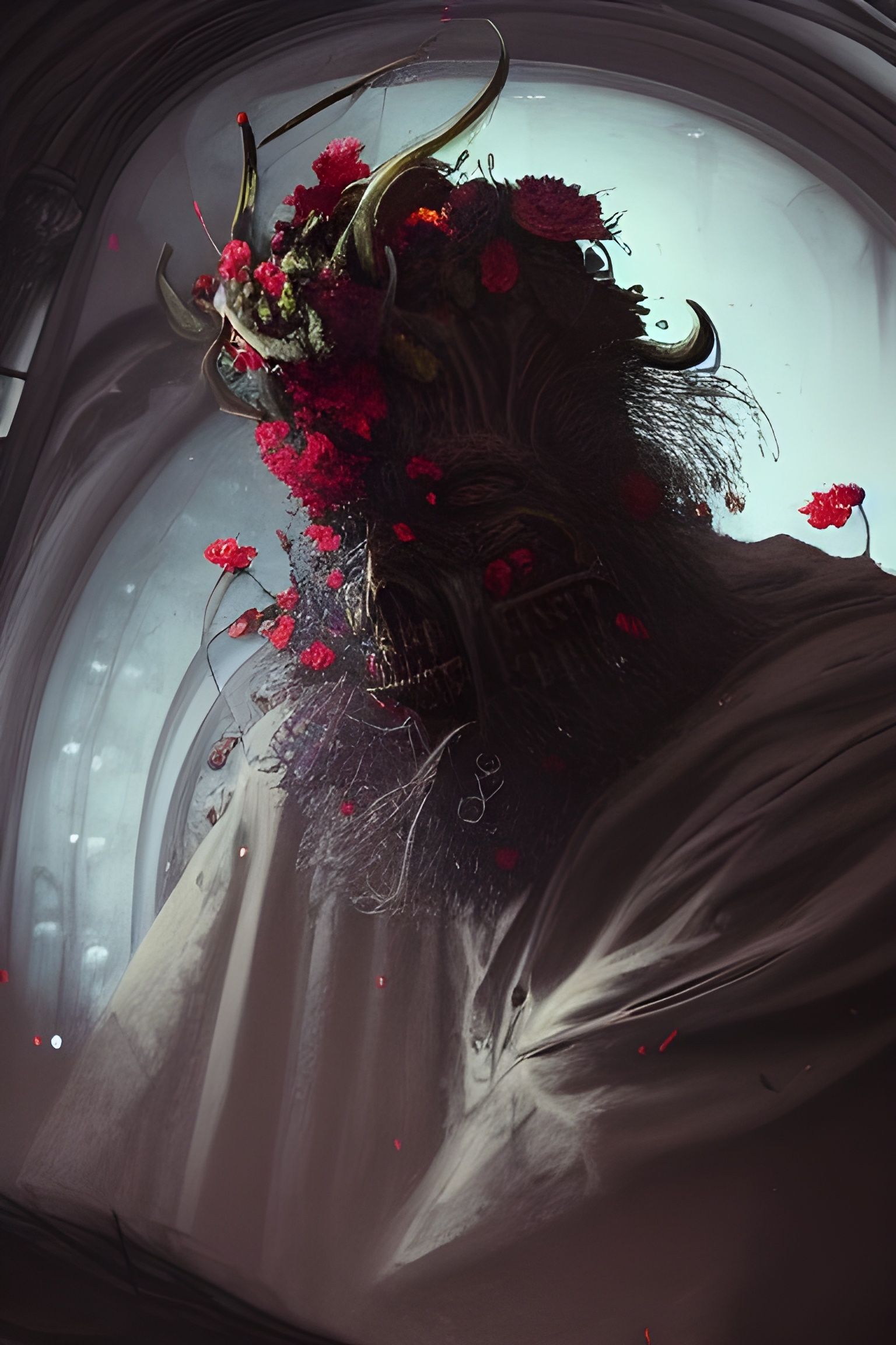 Demon Portrait with Floral Beard in Eldritch Style