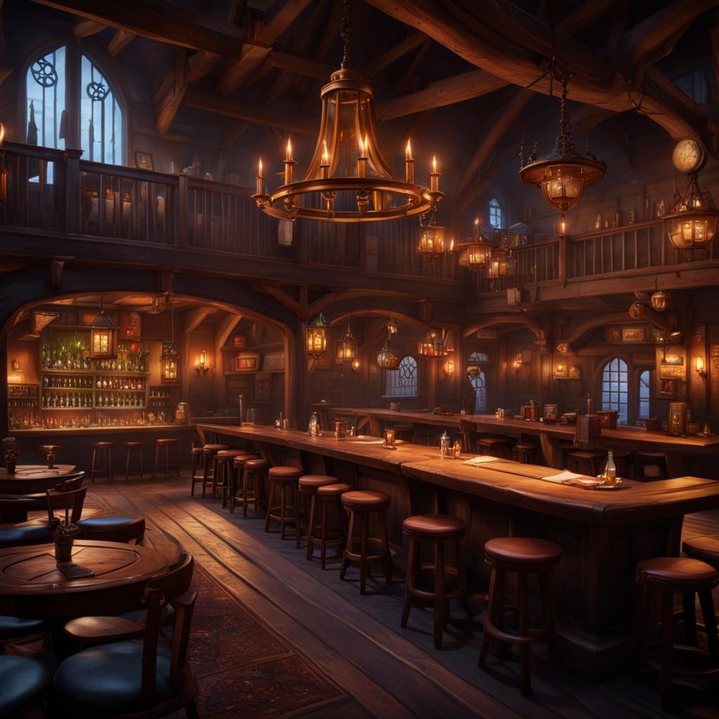 Fantasy Tavern Scene in Dungeons and Dragons Style