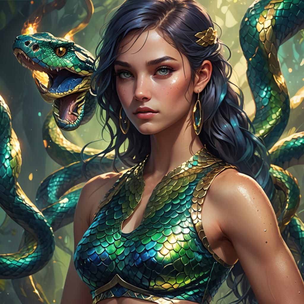 Captivating Teenage Snake Girl Portrait in Digital Art