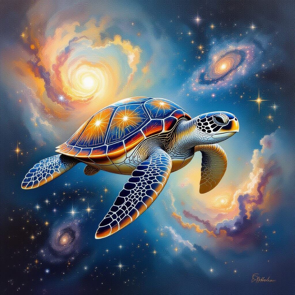 Celestial Sea Turtle Gliding Through Space